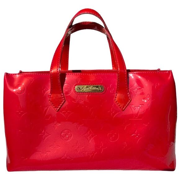 Louis Vuitton Wilshire PM Vernis Rose Pop Patent Tote Red Pink Monogram Bag Box